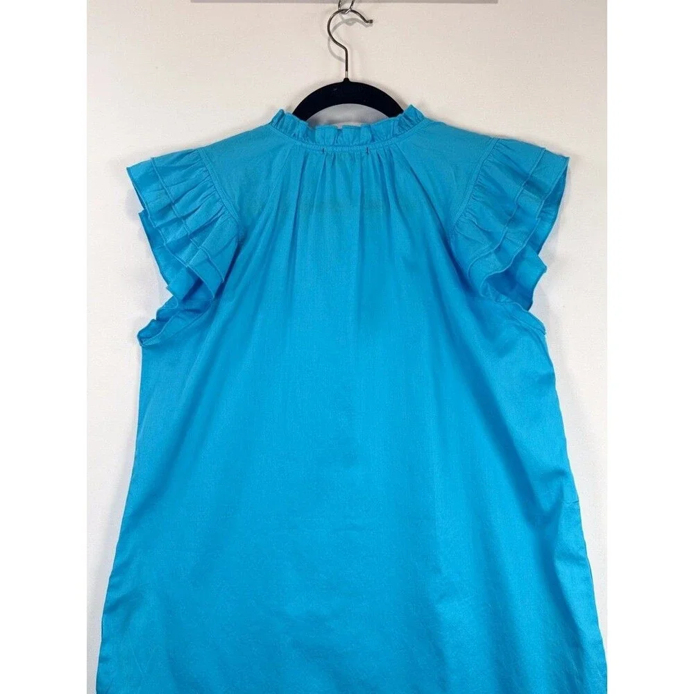 Stark X Mini Dress Blue Dreamy Tunic Flutter Sleeve Shift Split Neck Relaxed XS